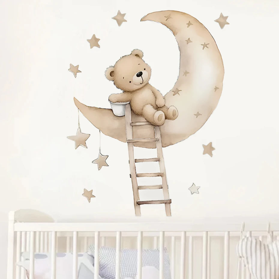 Cute Bear Star Cloud Wall Stickers for Kids Rooms Girls Boys Baby Room Bedroom Decoration Kawaii Cartoon Animal Wallpaper Vinyl-HomeDecorDecals_com