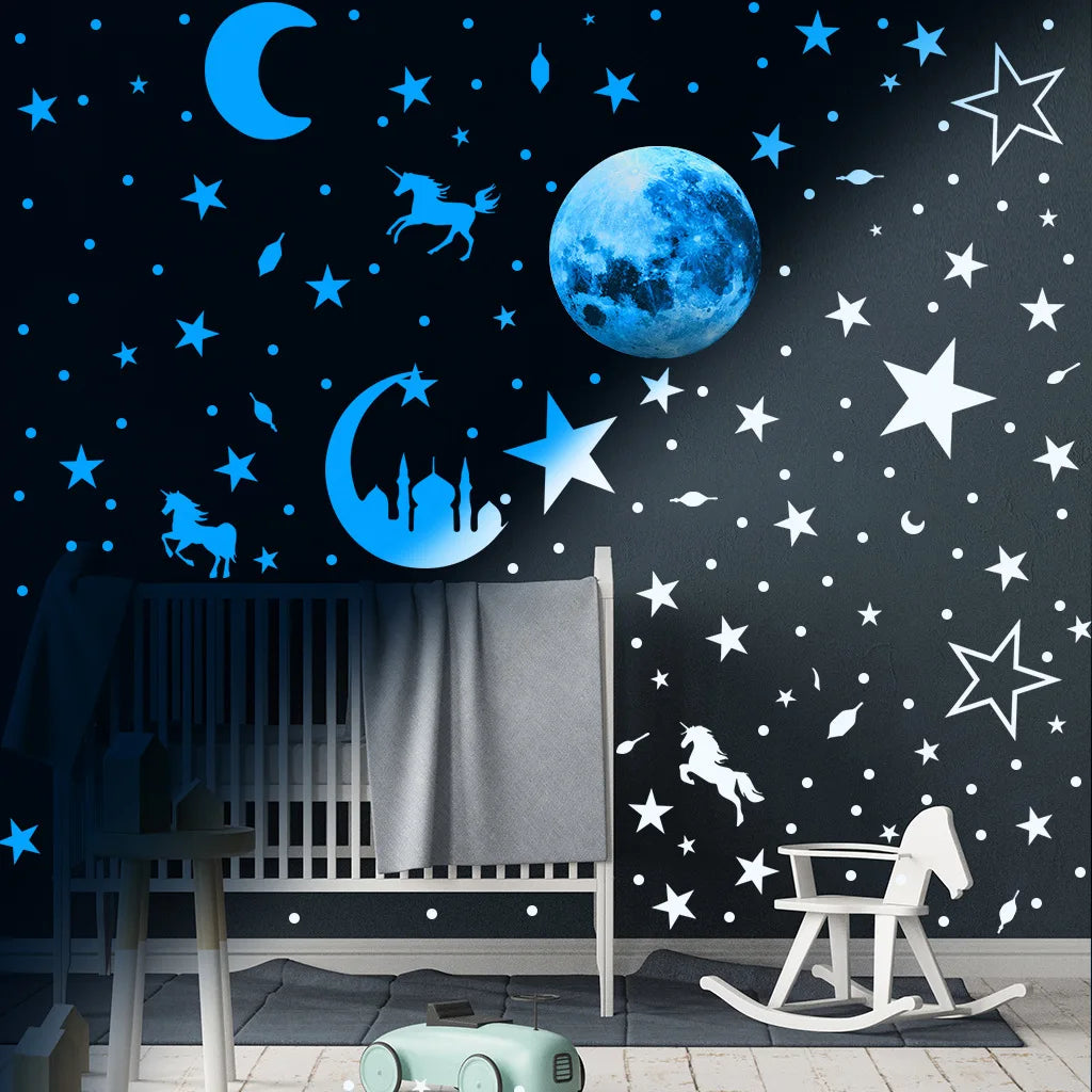 Luminous Moon and Stars Wall Stickers for Kids Room Baby Nursery Home Decoration Wall Decals Glow in the Dark Bedroom Ceiling-HomeDecorDecals_com