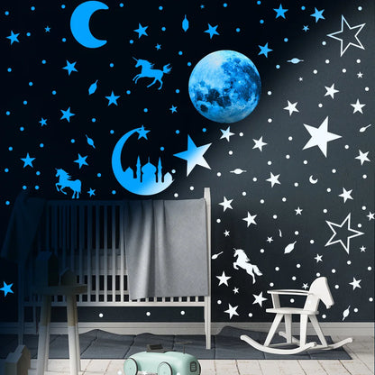 Luminous Moon and Stars Wall Stickers for Kids Room Baby Nursery Home Decoration Wall Decals Glow in the Dark Bedroom Ceiling-HomeDecorDecals_com