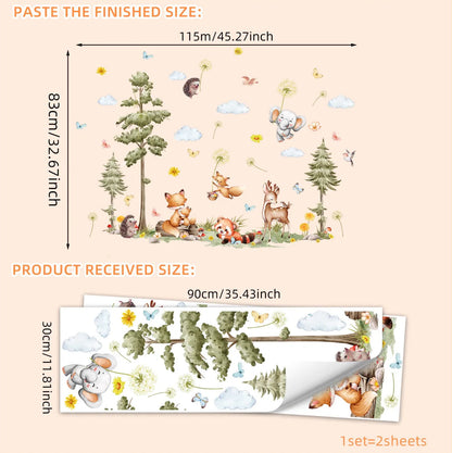 Forest Animals Wall Stickers Cartoon Fox Hedgehog Pine Tree Vinyl Decals for Children's Room Baby Bedroom Home Wall Decoration-HomeDecorDecals_com