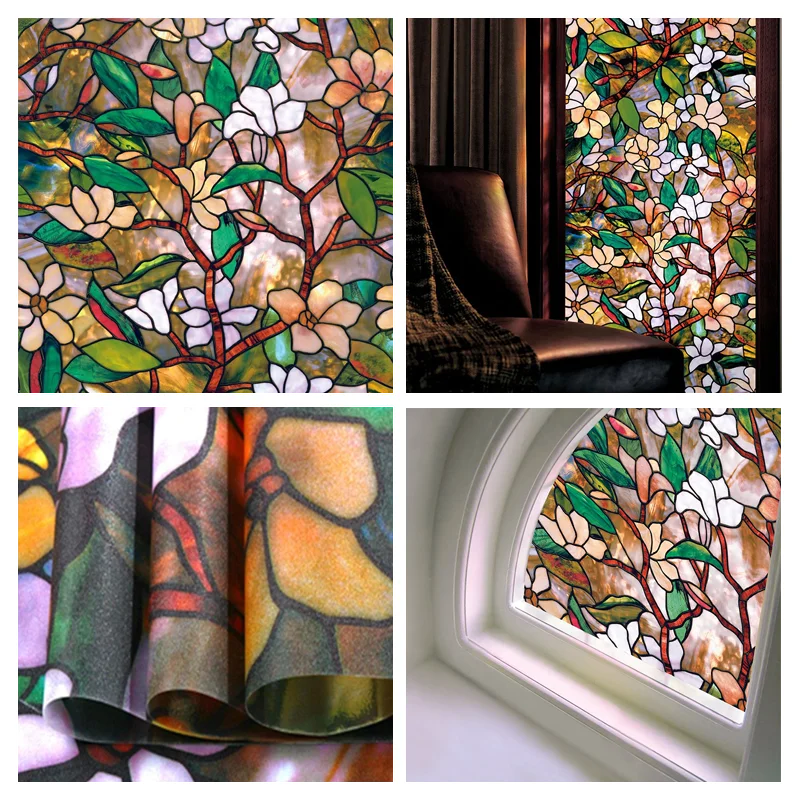 Window Privacy Film Adhesive Film Static Clings 3D Decorative Flower Window Film Stained Vinyl Glass Christmas Window Sticker-HomeDecorDecals_com