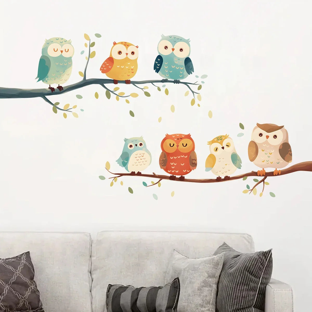 Cartoon Owl on Branch Wall Sticker for Kids Room-HomeDecorDecals_com