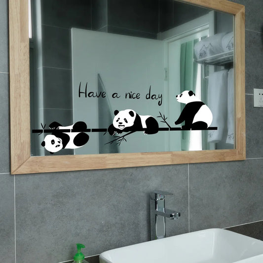 Cartoon Animal Switch Sticker Bamboo Three Pandas Wall Sticker Glass Window Mirror Decorative Home Wall Sticker Self-adhesive-HomeDecorDecals_com