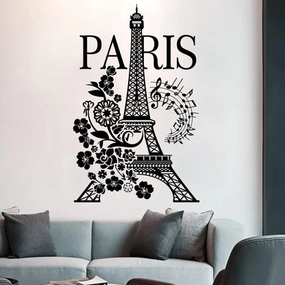 Eiffel Tower Flower Silhouette Wall Decal | Home Decor removable peel and stick wall decal by HomeDecorDecals.