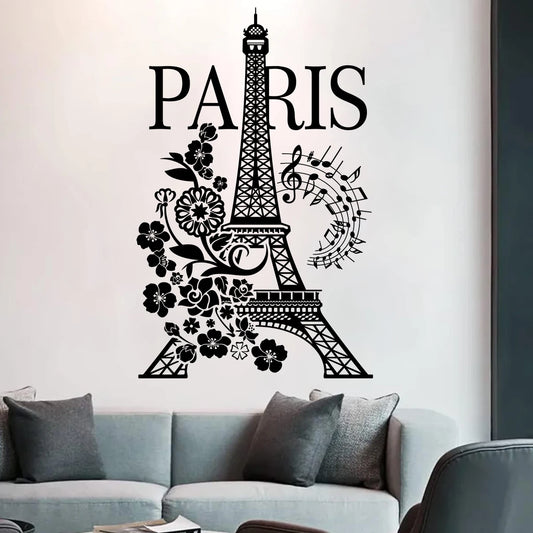 Eiffel Tower Flower Silhouette Wall Decal | Home Decor removable peel and stick wall decal by HomeDecorDecals.