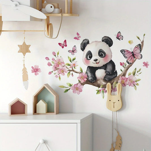 Panda Cherry Blossom Wall Decal | Home Decor removable peel and stick wall decal by HomeDecorDecals.