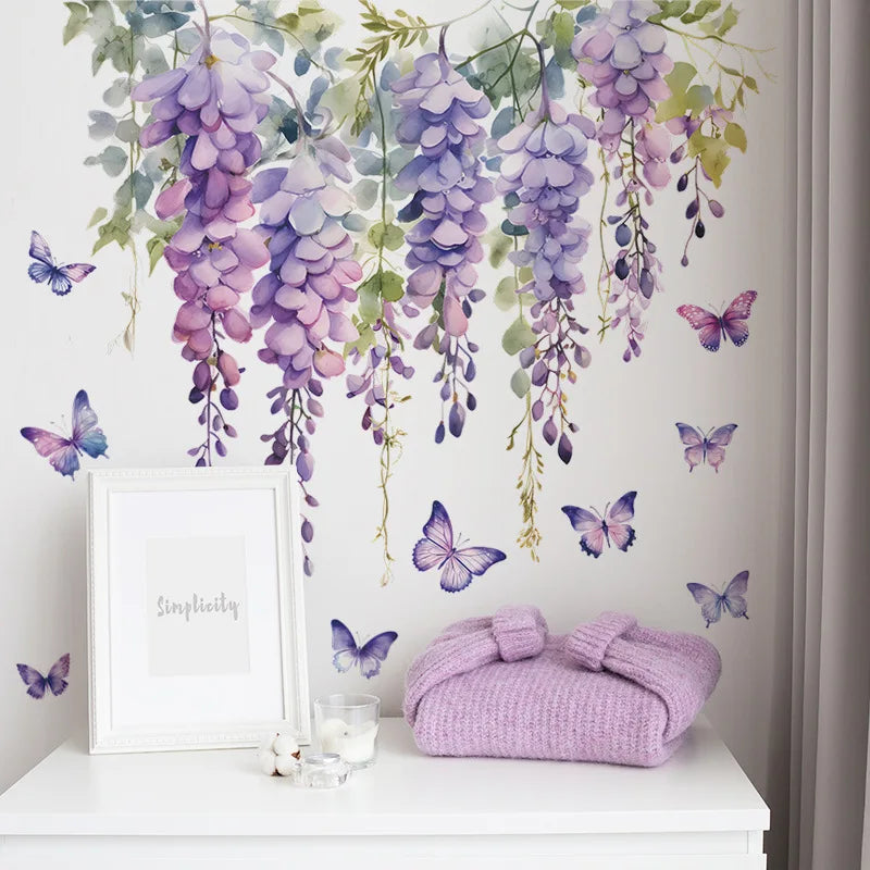 Purple Flower and Butterfly Floral Wall Decal | Home Decor by HomeDecorDecals.