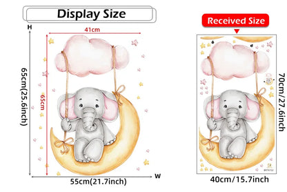Cartoon Grey Baby Elephant Moon Gold Stars Wall Stickers for Kids Room Decor Nurserry Wall Decals Girl Boy Room Decorative-HomeDecorDecals_com