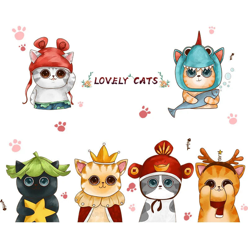 2PCS Cartoon Naughty Cats Stacked Arhats Wall Stickers Kindergarten Children'S Room Wall Decoration Fun Wallpaper-HomeDecorDecals_com