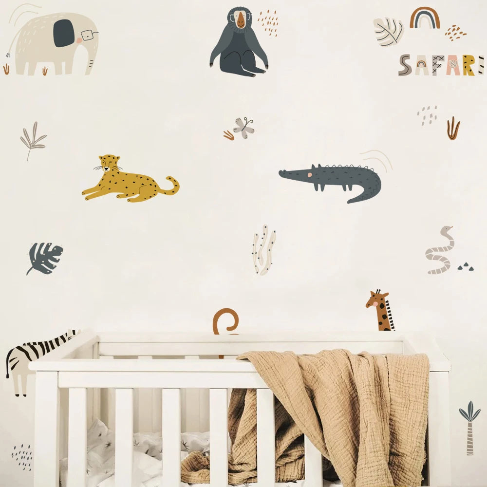 Cartoon Safari Animals Wall Decal | Room Decor removable peel and stick wall decal by HomeDecorDecals.