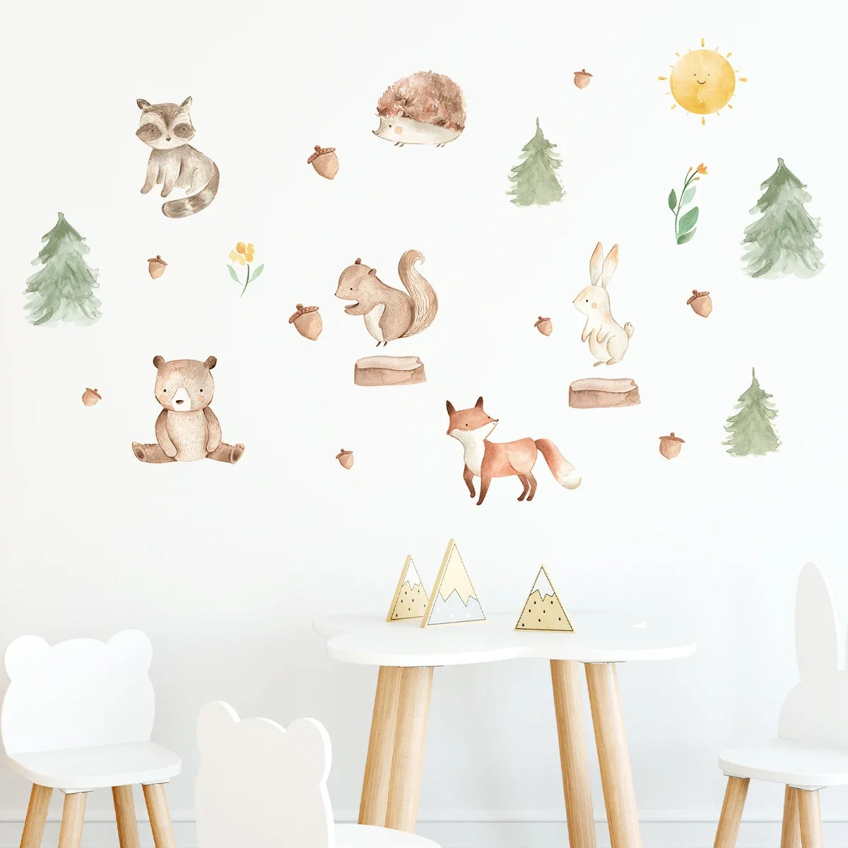 Cartoon Bear Fox Rabbit Cute Animals Wall Sticker Kids Room Decoration for Bedroom Wall Art Home Decore Living Room Wall Decals-HomeDecorDecals_com