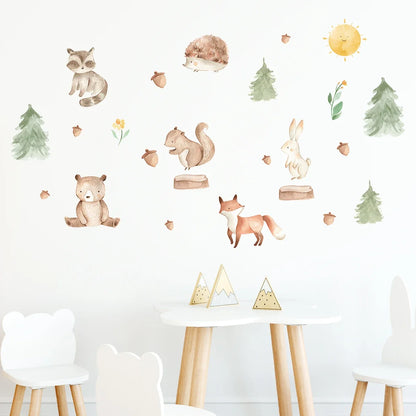 Cartoon Bear Fox Rabbit Cute Animals Wall Sticker Kids Room Decoration for Bedroom Wall Art Home Decore Living Room Wall Decals-HomeDecorDecals_com