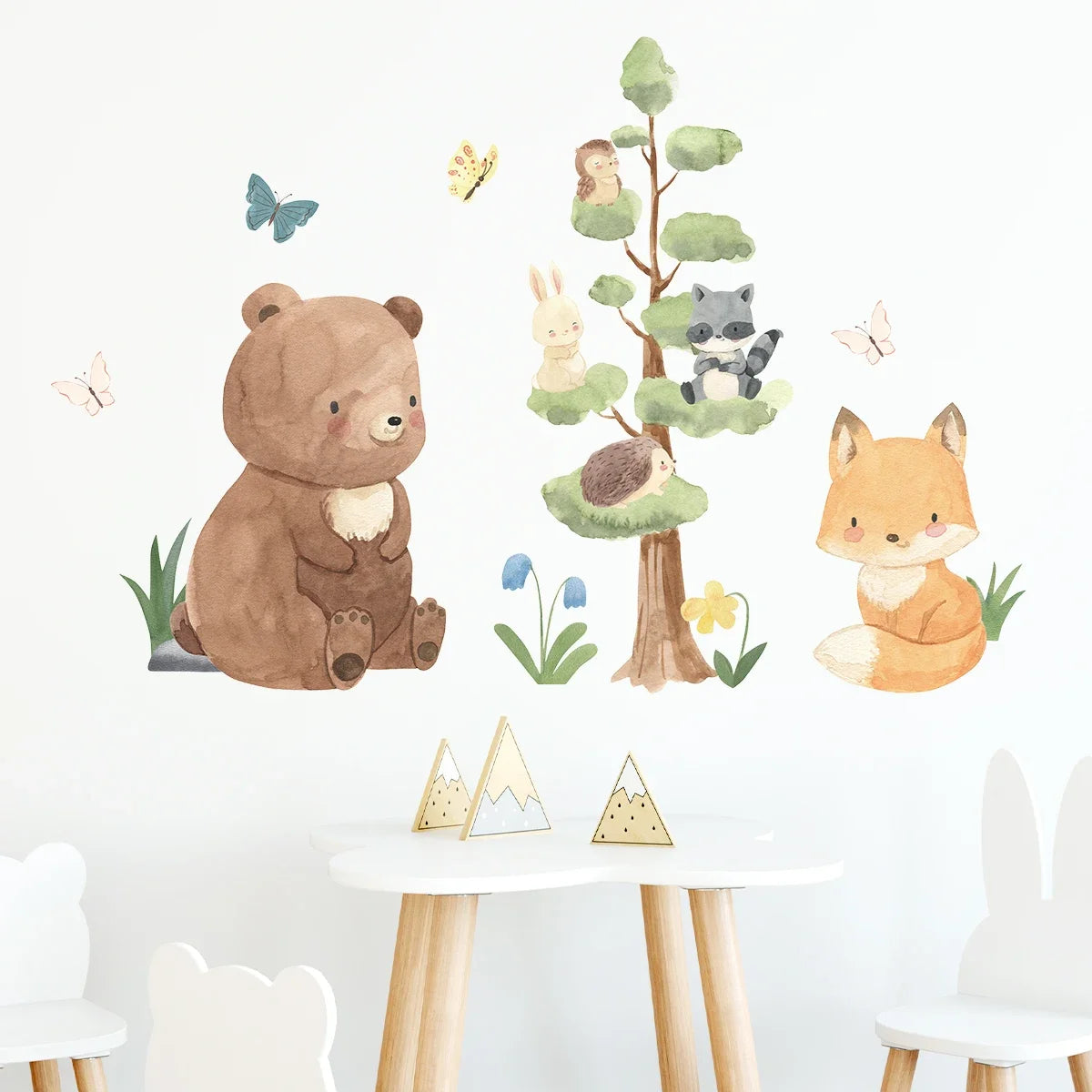 Cartoon Bear Fox Rabbit Cute Animals Wall Sticker Kids Room Decoration for Bedroom Wall Art Home Decore Living Room Wall Decals-HomeDecorDecals_com