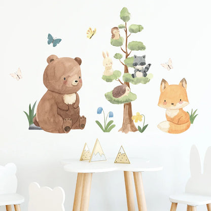 Cartoon Bear Fox Rabbit Cute Animals Wall Sticker Kids Room Decoration for Bedroom Wall Art Home Decore Living Room Wall Decals-HomeDecorDecals_com
