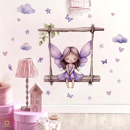 Purple Star Fairy Butterfly Wall Sticker for Kids Room-HomeDecorDecals_com