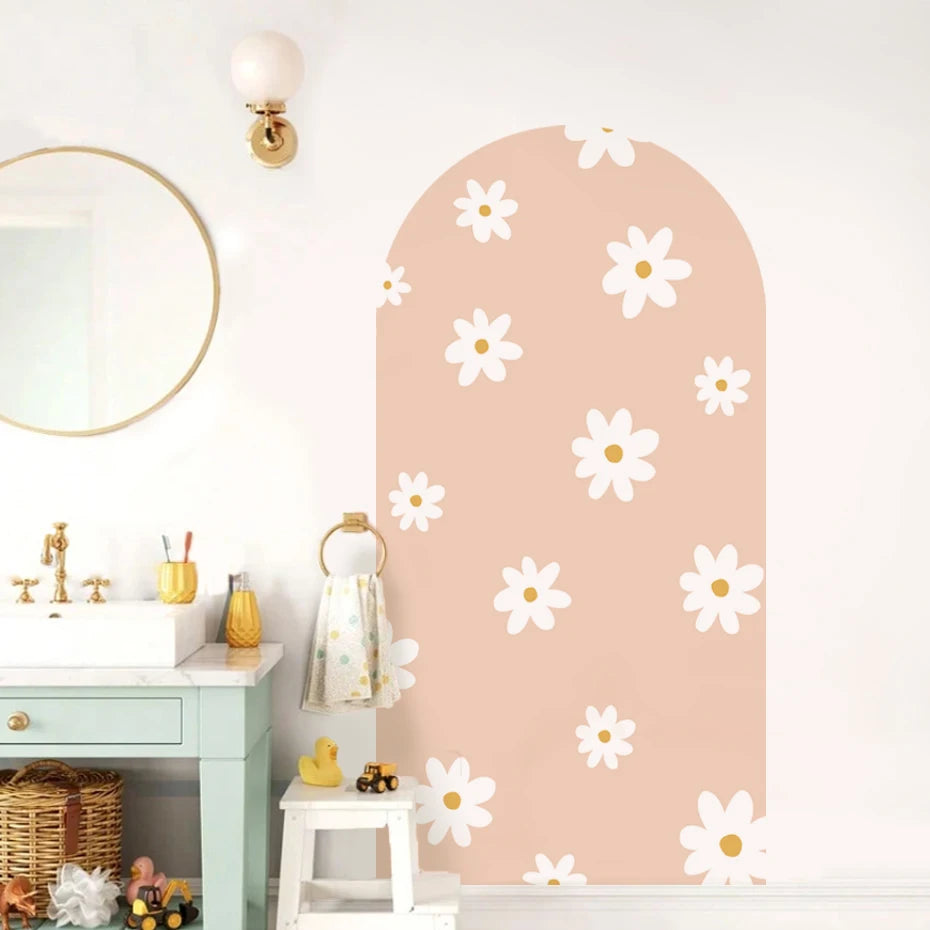 Boho Flowers Arch Wallpaper Nursery Decal Children's Room Baby Sticker Kids Bedroom Living Vinyl Home Decoration Peel and Stick-HomeDecorDecals_com
