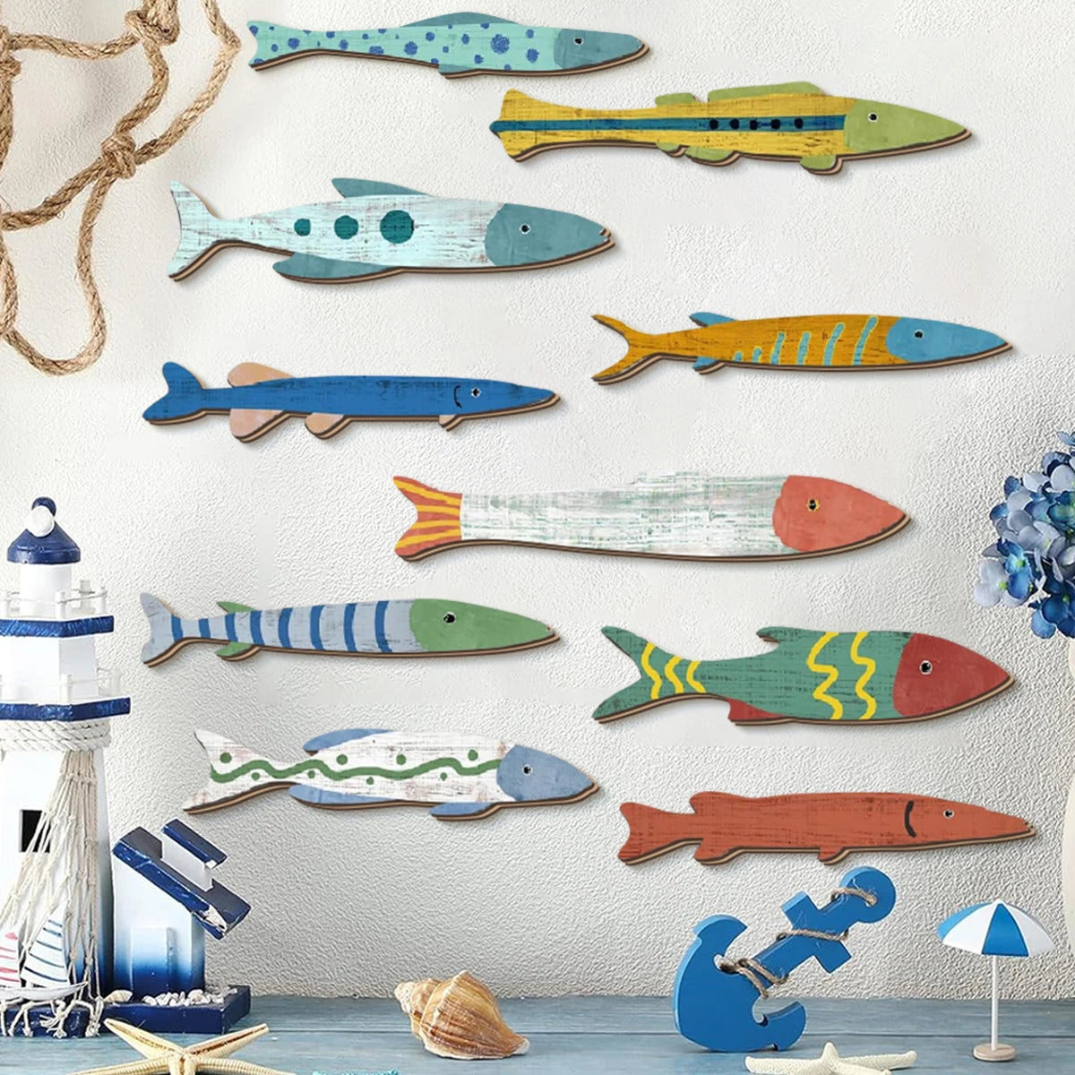 Colorful Hand - Painted Wooden Fish Wall Decorations: Add a Splash of Ocean Charm to Your Space-HomeDecorDecals_com