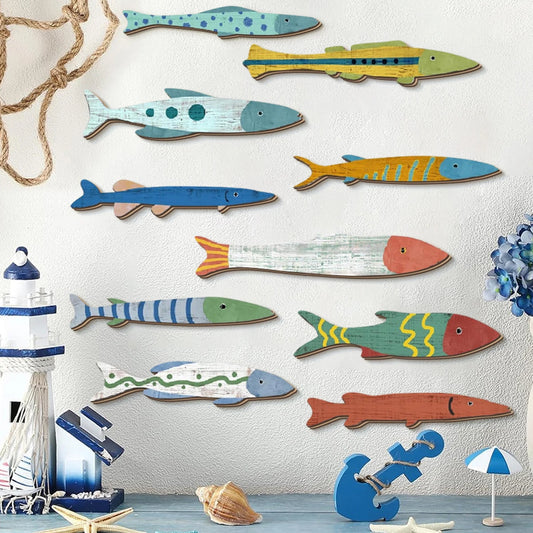 Colorful Hand - Painted Wooden Fish Wall Decorations: Add a Splash of Ocean Charm to Your Space-HomeDecorDecals_com