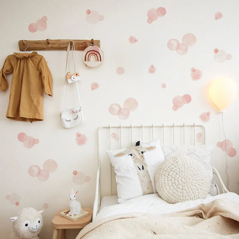 Close-up view of Pink Polka Dot Wall Decal | Home Decor by HomeDecorDecals.