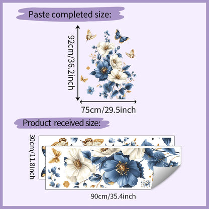 Simulated 3D Blue White Flowers Wall Decals Walls Vinyl Wall Art Decals Decor for Bedroom Living Room Decorations-HomeDecorDecals_com