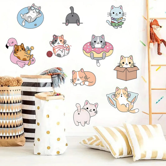 1Pc Cartoon Cute Playing Cat Wall Decals Bedroom Accessories Wall Stickers for Kids Room Decoration Children's Home Decor-HomeDecorDecals_com