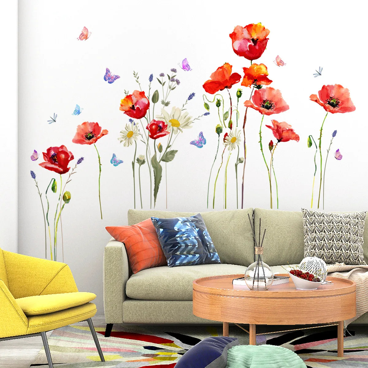Red Flowers PVC Wall Decal | Room Decor displayed in room decor by HomeDecorDecals.