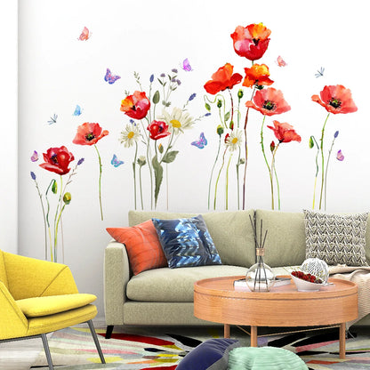 Red Flowers PVC Wall Decal | Room Decor displayed in room decor by HomeDecorDecals.