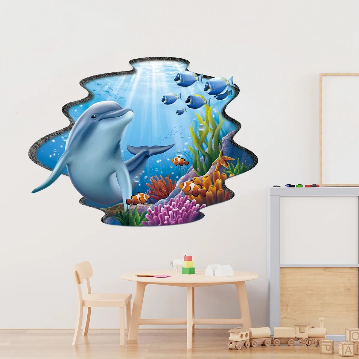 Cartoon Watercolour Marine Animal Dolphin Wall Stickers for Door Kids Room Wall Art Living Room Decoration for Bedroom Bathroom-HomeDecorDecals_com