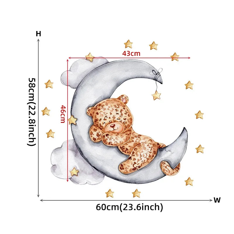 Cartoon Grey Baby Elephant Moon Gold Stars Wall Stickers for Kids Room Decor Nurserry Wall Decals Girl Boy Room Decorative-HomeDecorDecals_com
