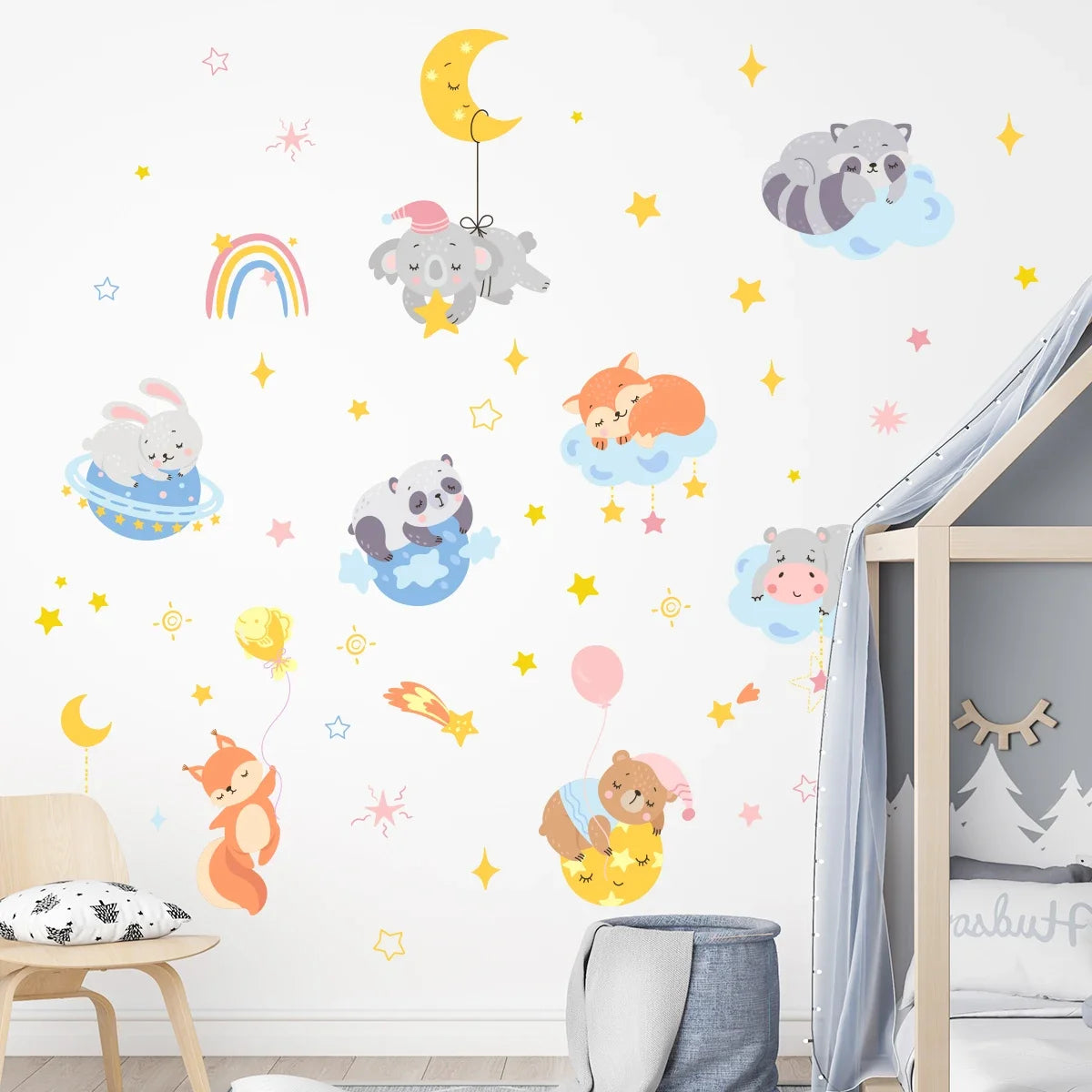 Cartoon Bear Fox Rabbit Cute Animals Wall Sticker Kids Room Decoration for Bedroom Wall Art Home Decore Living Room Wall Decals-HomeDecorDecals_com
