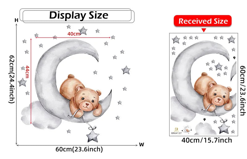 Cartoon Grey Baby Elephant Moon Gold Stars Wall Stickers for Kids Room Decor Nurserry Wall Decals Girl Boy Room Decorative-HomeDecorDecals_com