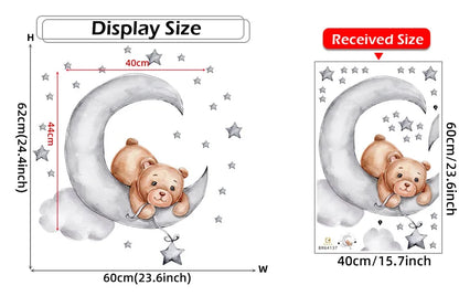 Cartoon Grey Baby Elephant Moon Gold Stars Wall Stickers for Kids Room Decor Nurserry Wall Decals Girl Boy Room Decorative-HomeDecorDecals_com