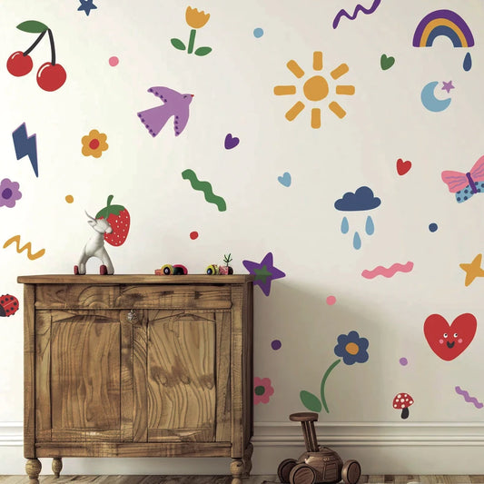 Safety Colorful Kids Fun Doodle DIY Vinyl Removable Nursery Wall Stickers for Kids Rooms Living Room Decor Wall Decal Wallpaper-HomeDecorDecals_com
