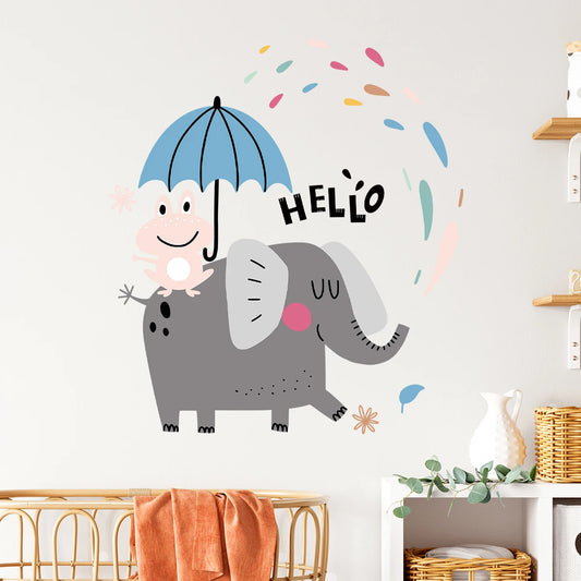 1pcs Cartoon Animal Funny Elephant Frog Pattern Wall Stickers for Kids Room Decoration Home Decor Bedroom Wall Decals Nursery-HomeDecorDecals_com