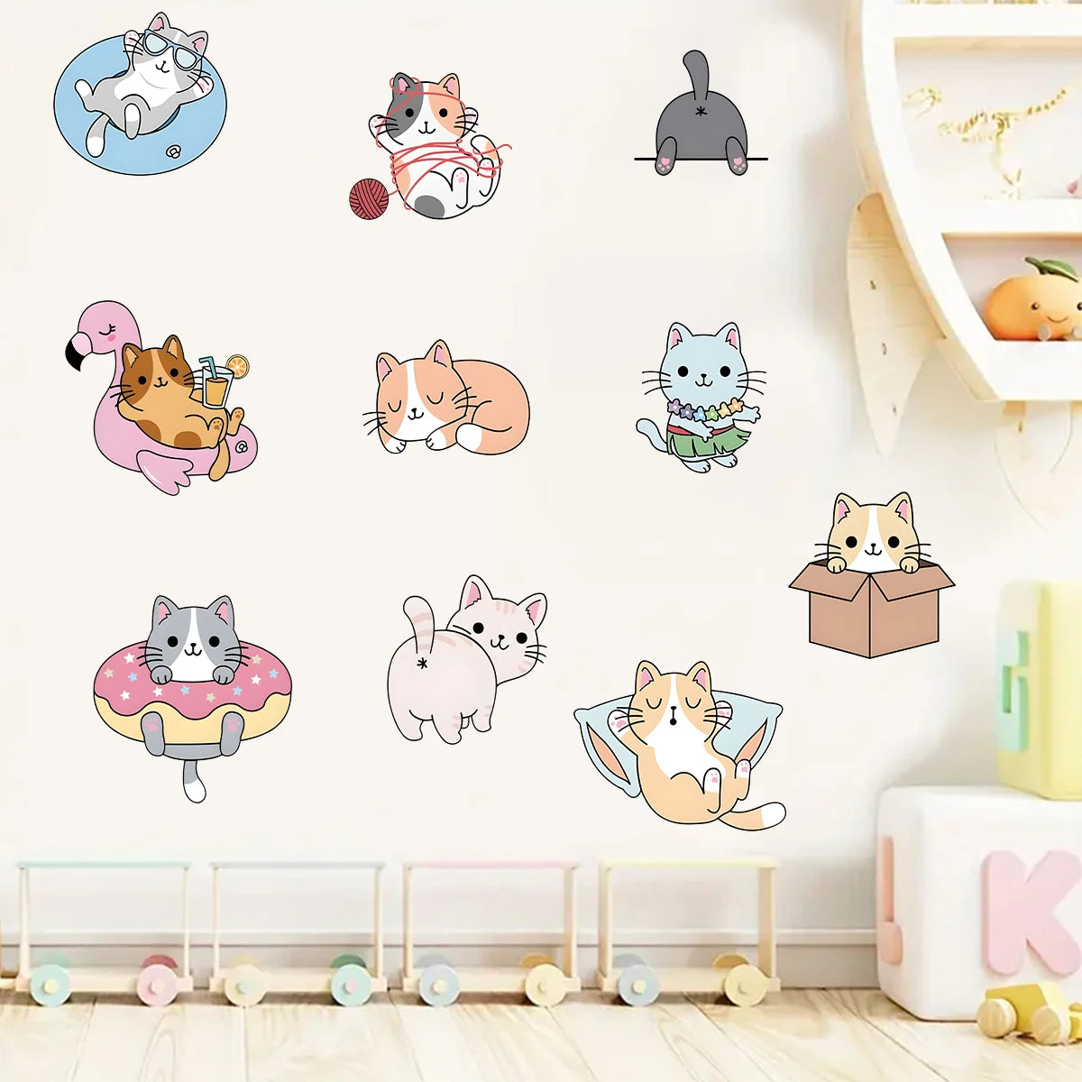 1Pc Cartoon Cute Playing Cat Wall Decals Bedroom Accessories Wall Stickers for Kids Room Decoration Children's Home Decor-HomeDecorDecals_com