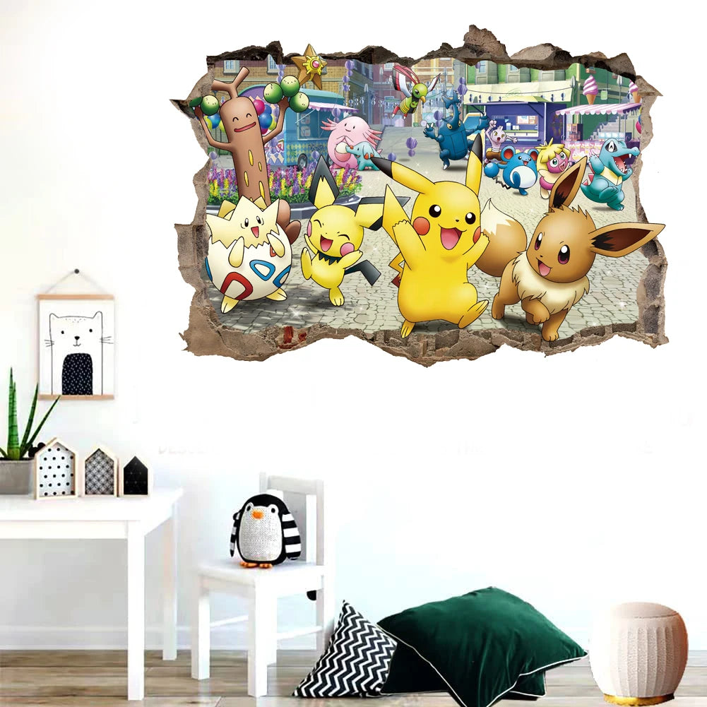 Cartoon Pikachu Wall Stickers For Kid's Rooms Kindergarten Living Room Bedroom DIY Wall Decoration Animated Poster Bedroom Decor-HomeDecorDecals_com