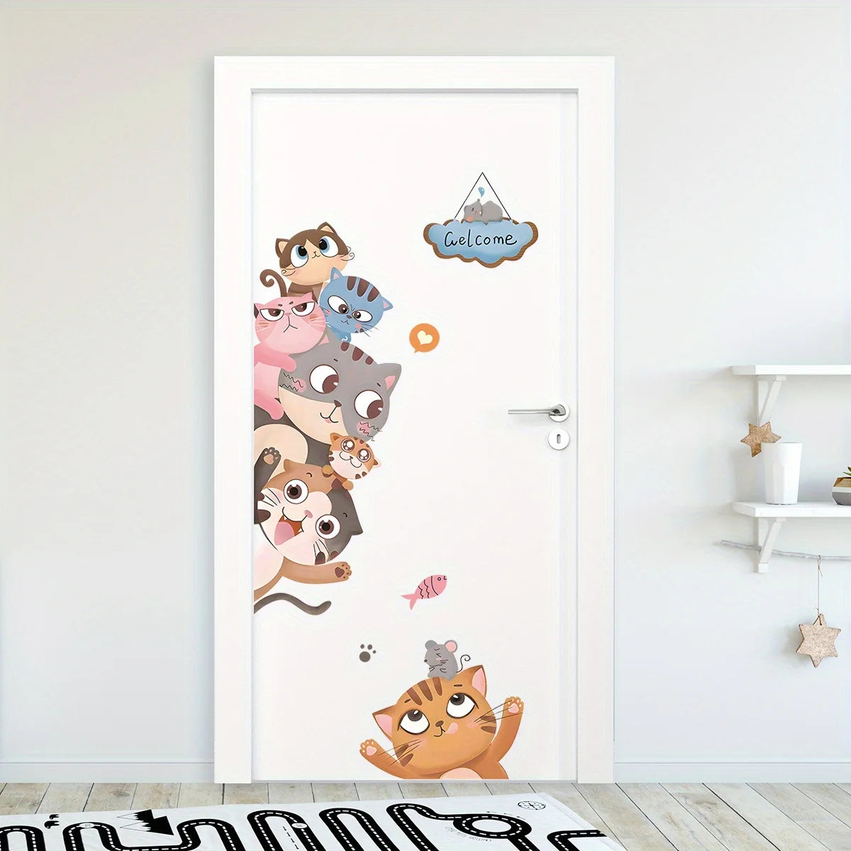 Cute Cat Smiling Face Peeking Animal Door Decal | Home Decor by HomeDecorDecals.