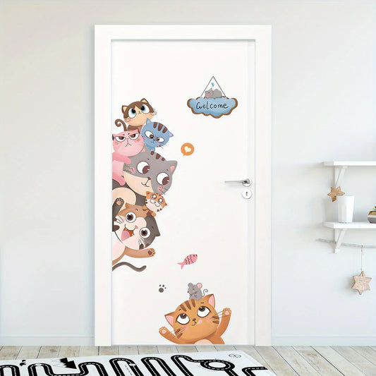Cute Cat Smiling Face Peeking Animal Door Decal | Home Decor by HomeDecorDecals.