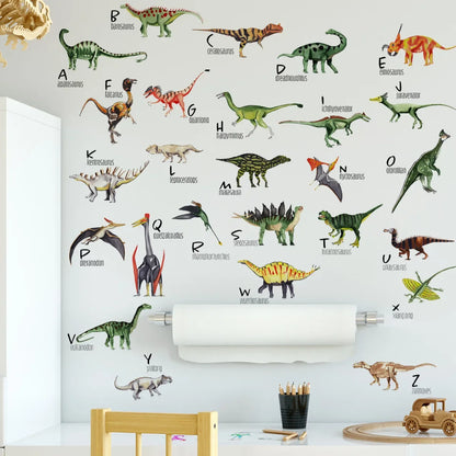 Cartoon Dinosaur Wall Sticker English Alphabet Children's Preschool Education Decorative Wall Sticker Self-adhesive Wall Sticker-HomeDecorDecals_com