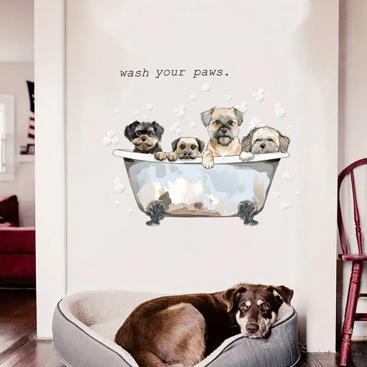 Watercolor Cartoon Cute Dog Bathing in Bathtub Wall Stickers for Kids Room Background Living Room Wall Decals Home Decor Bedroom-HomeDecorDecals_com