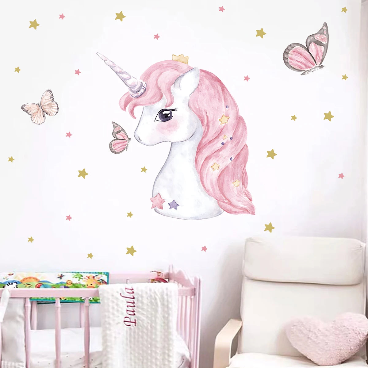 Cartoon Cute Animal Unicorn Wall Sticker Kids Room Wall Art Decoration for Bedroom Girls Sweet Home Decore Living Room Wallpaper-HomeDecorDecals_com