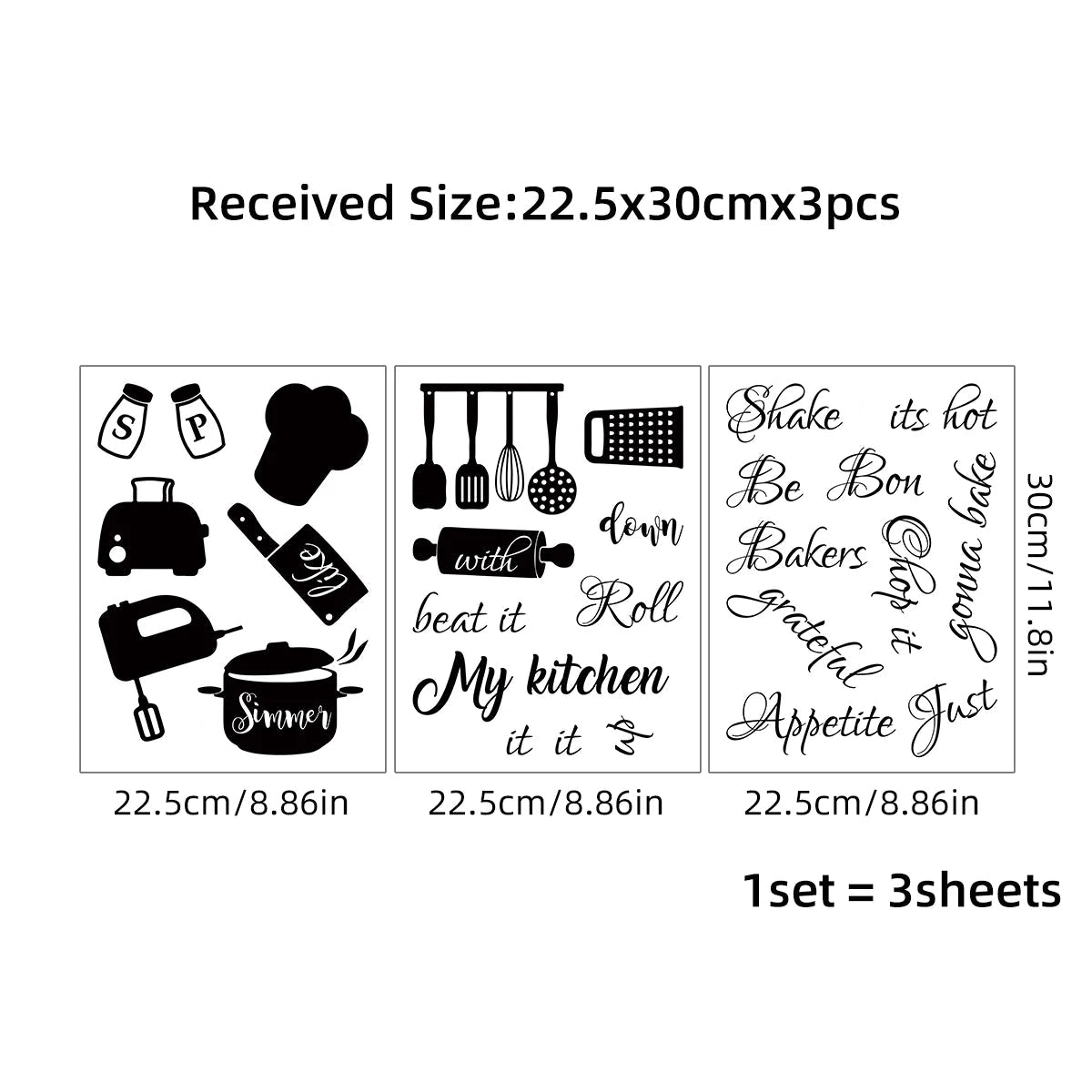 3pcs Set Kitchenware Pattern Wall Decals Living Room Decoration Kitchen Wall Stickers Home Decor Bedroom Accessories-HomeDecorDecals_com