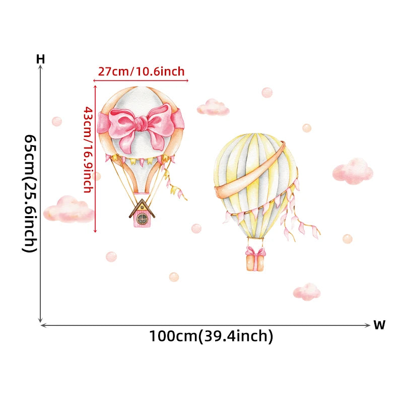 Pink Flower Hot Air Balloon Butterfly Wall Stickers for Kids Room Baby Nursery Wall Decals Bedroom Living Room Home Decor Murals-HomeDecorDecals_com