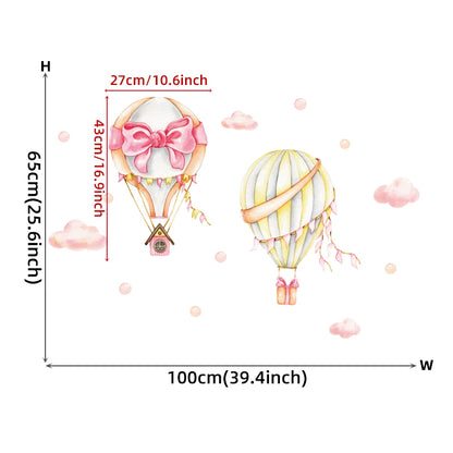 Pink Flower Hot Air Balloon Butterfly Wall Stickers for Kids Room Baby Nursery Wall Decals Bedroom Living Room Home Decor Murals-HomeDecorDecals_com