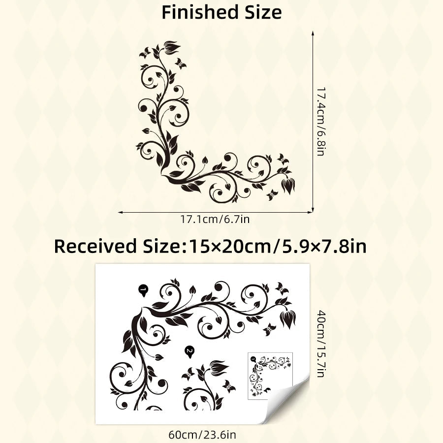 Additional view of Black Vine Flower Pattern Wall Decal | Home Decor by HomeDecorDecals.