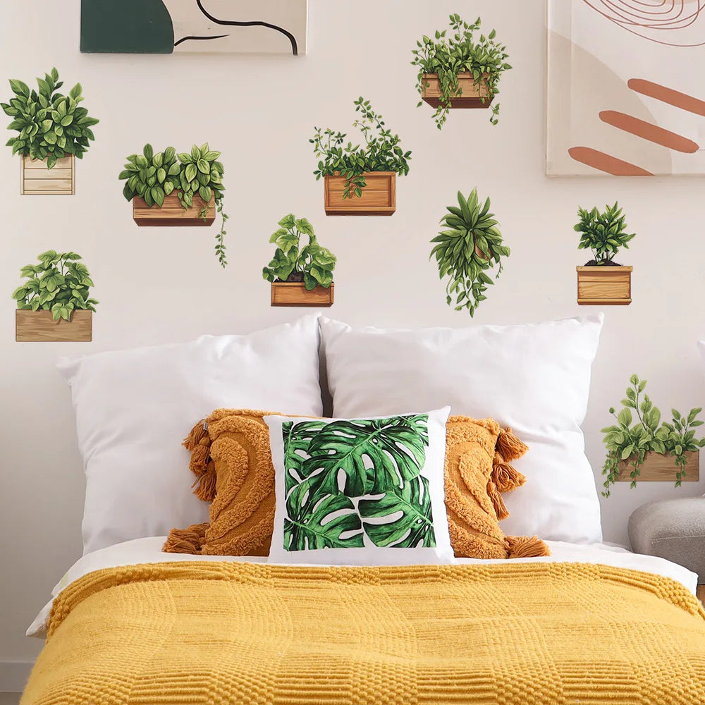 Fresh green plant potted plants, bedroom, living room, entrance hall, wardrobe, dormitory, home decoration, wall stickers-HomeDecorDecals_com