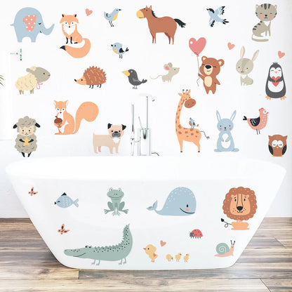 Cartoon Animals Wall Stickers for Nursery Kids Room Decor Removable PVC Wall Decals Home Decoraiton Art Murals Eco-friendly DIY-HomeDecorDecals_com
