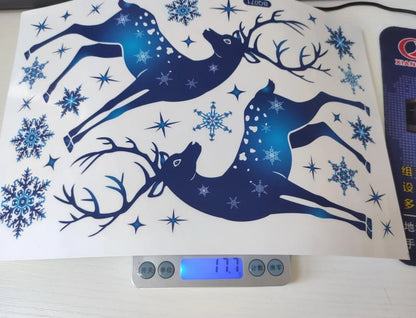 Christmas Window Clings Ornament Snowflake Sticker Glass Window Decoration Sticker Christmas Blue Snowflake Elk Wall Sticker-HomeDecorDecals_com