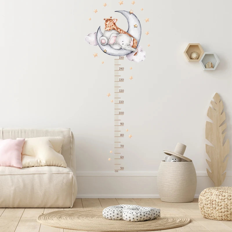 Sleeping Elephant Giraffe Moon Height Measure Wall Stickers Growth Chart Ruller Wall Decals for Kids Room DIY Children Gift-HomeDecorDecals_com