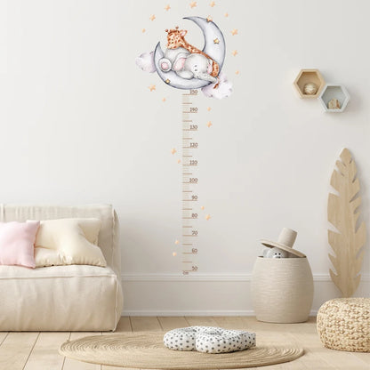 Sleeping Elephant Giraffe Moon Height Measure Wall Stickers Growth Chart Ruller Wall Decals for Kids Room DIY Children Gift-HomeDecorDecals_com